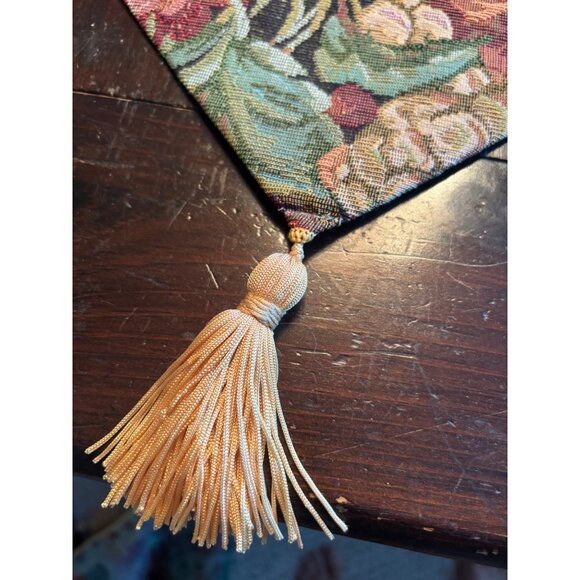 Fabric Tapestry Table Runner Tassels Fruit Grapes, Cherry , Apple , Pear 52x13 - Picture 9 of 9